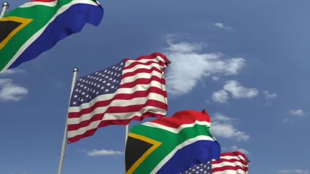 一排挥舞着南非和乌萨国旗，可循环的3D动画 — 图库视频影像