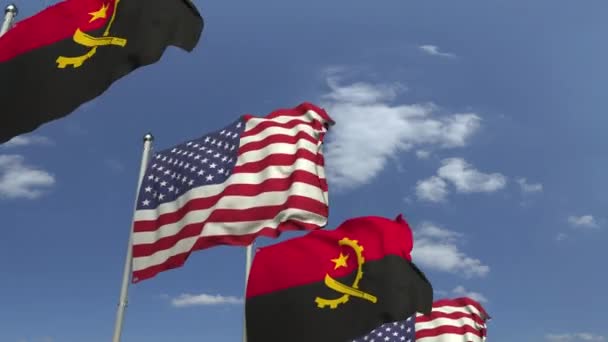 Fahnen von Angola und den USA schwenkbar, 3D-Animation — Stockvideo