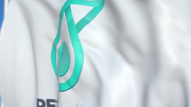Mávnutím vlajky s logem Petronas, zblízka. Redakční smykliatelná 3D animace — Stock video
