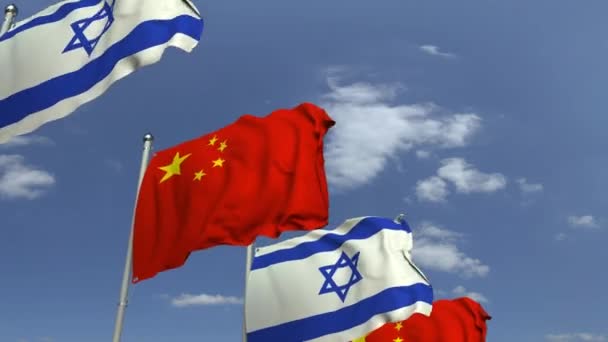 Banderas de Israel y China en el encuentro internacional, animación 3D loopable — Vídeo de stock