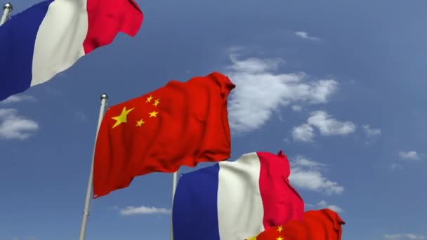 Drapeaux de la France et de la Chine lors d'une rencontre internationale, animation 3D en boucle — Video