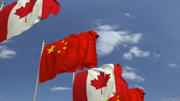 Rangée de drapeaux du Canada et de la Chine, animation 3D en boucle — Video