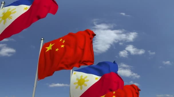 Viftande flaggor i Filippinerna och Kina, loopable 3D animation — Stockvideo