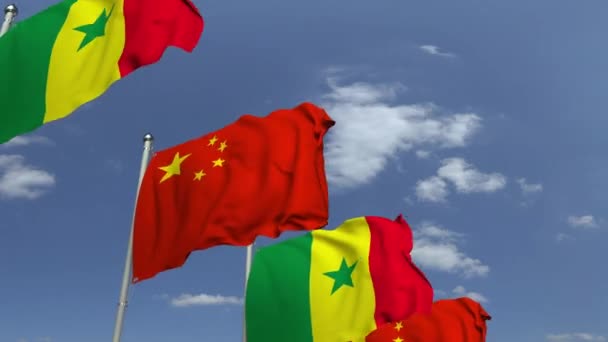 塞内加尔和中国的许多旗帜，可循环的3D动画 — 图库视频影像