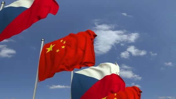 Bandiere sventolanti della Repubblica Ceca e della Cina, animazione 3D a scomparsa — Video Stock