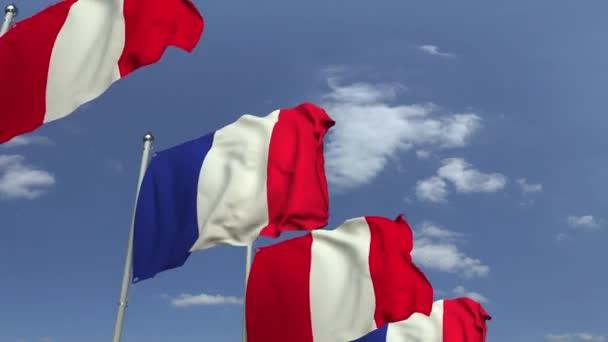 Wiele flag Peru i Francji, pętla animacji 3D — Wideo stockowe