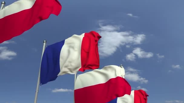 Acenando bandeiras da Polônia e da França, animação 3D loopable — Vídeo de Stock
