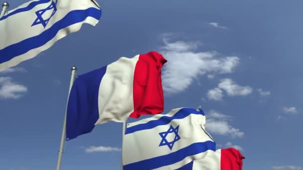 Flagi Izraela i Francji na międzynarodowym spotkaniu, pętla animacji 3D — Wideo stockowe