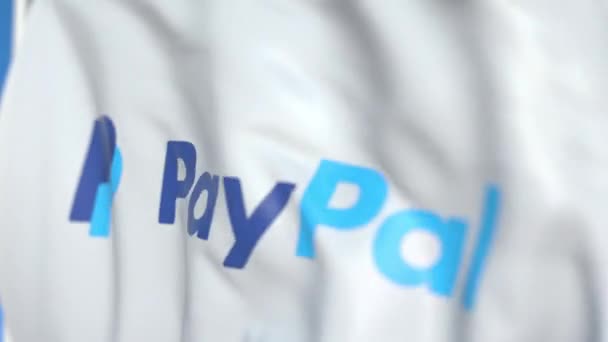Vlajka s logem společnosti PayPal Holdings Inc. je blízka. Redakční smykliatelná 3D animace — Stock video