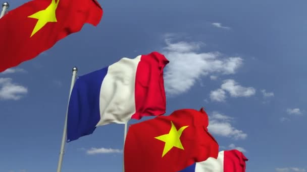 Bandiere del Vietnam e della Francia all'incontro internazionale, animazione 3D a scomparsa — Video Stock