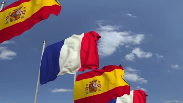 Nombreux drapeaux d'Espagne et de France, animation 3D en boucle — Video
