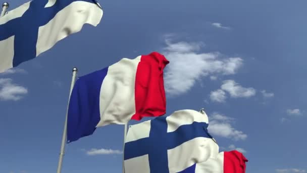 핀란드와 프랑스의 깃발을 흔드는 행, 반복 가능한 3D 애니메이션 — 비디오