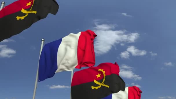 Ondeando banderas de Angola y Francia, animación 3D loopable — Vídeo de stock