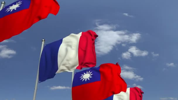 Drapeaux de Taiwan et de la France, animation 3D en boucle — Video