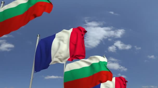 Acenando bandeiras da Bulgária e França, animação 3D loopable — Vídeo de Stock