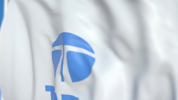 Fluturând steagul cu logo-ul Grupului Tata, aproape. Animație 3D editorială loopabilă — Videoclip de stoc