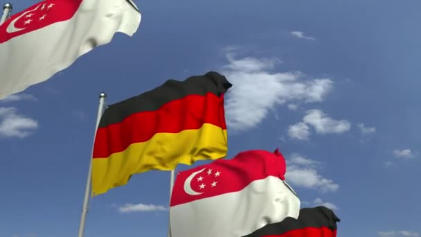 Mávající vlajky Singapuru a Německa, smyklijící 3D animace — Stock video