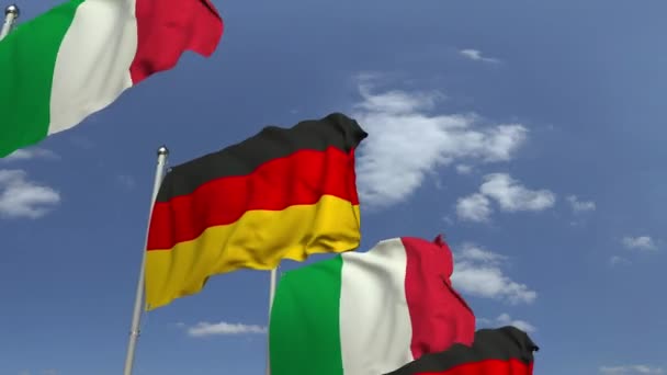 Флаги Италии и Германии на международной встрече, зацикленная 3D анимация — стоковое видео