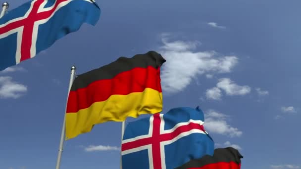 Viftande flaggor Island och Tyskland, loopable 3D animation — Stockvideo