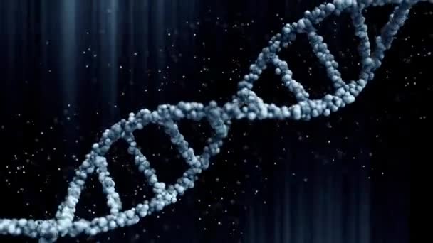 Parçacıklar ile Mavi Dna molekülü topu modeli, kesintisiz döngü — Stok video