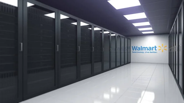 Логотип WALMART в серверной, редакционная 3D рендеринг — стоковое фото