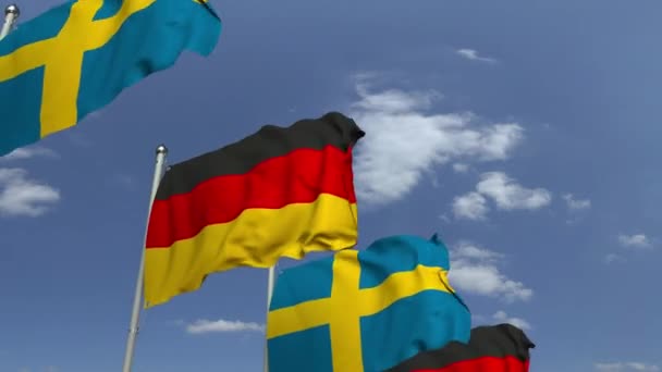 Viele Flaggen von Schweden und Deutschland, 3D-Animation — Stockvideo