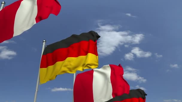 ペルーとドイツの多くの旗、ループ可能な3Dアニメーション — ストック動画