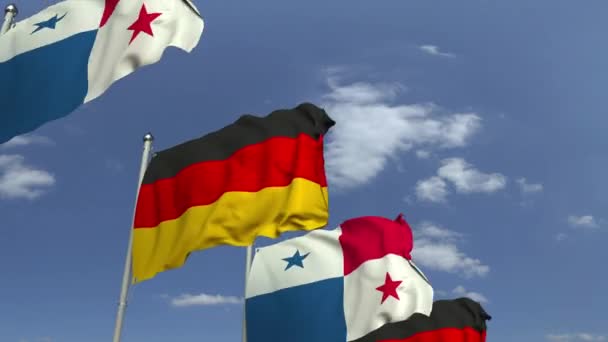 Fila de banderas ondeantes de Panamá y Alemania, animación 3D loopable — Vídeos de Stock