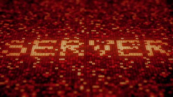 SERVER word being made with flashing hexadecimal symbols on a red screen. Loopable 3D animation — Stock Video