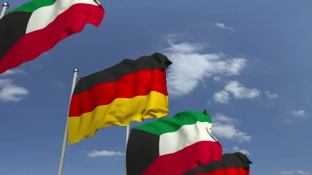 Flaggen von Kuwait und Deutschland bei internationalem Treffen, 3D-Animation — Stockvideo