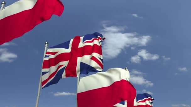 Waving flaggor i Polen och Storbritannien, loopable 3D animation — Stockvideo