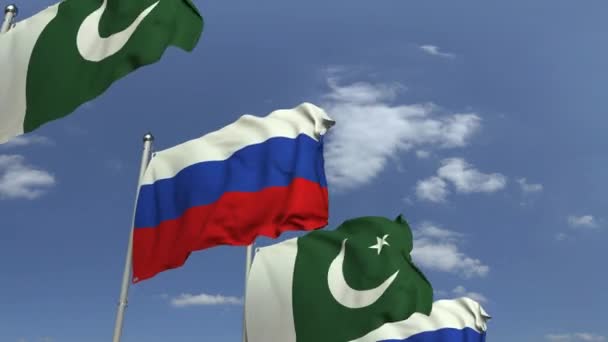 Bandiere sventolanti di Pakistan e Russia, animazione 3D loop — Video Stock