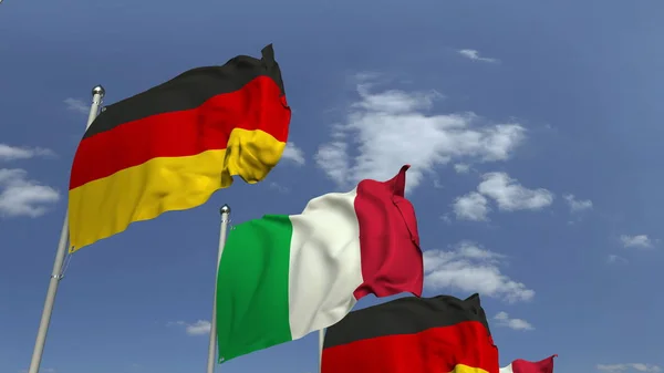 Vlaggen van Italië en Duitsland op internationale vergadering, 3D-rendering — Stockfoto