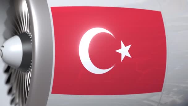 Mesin pesawat dengan bendera Turki. Animasi konseptual transportasi udara 3D Turki — Stok Video