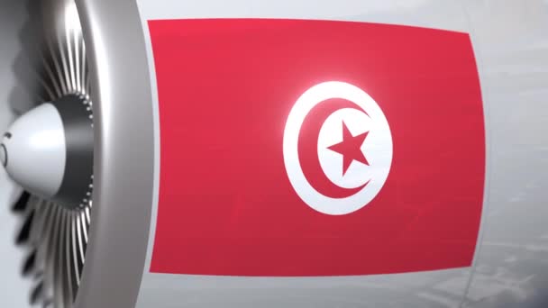 Pesawat turbin dengan bendera Tunisia. Animasi konseptual transportasi 3D Tunisia — Stok Video