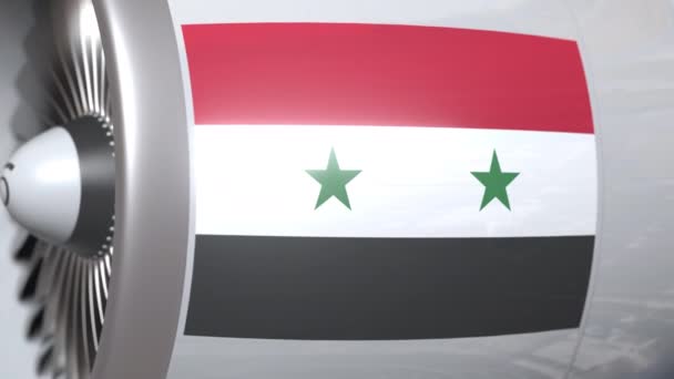 Moteur d'avion avec drapeau syrien, animation 3D liée au transport aérien syrien — Video