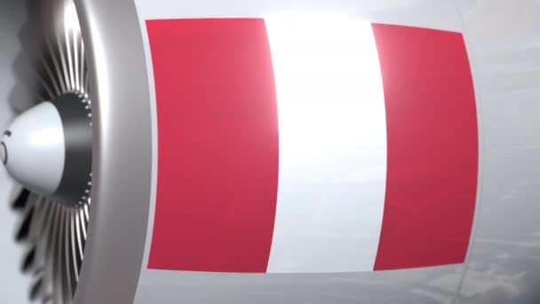 Turbina com bandeira do Peru. Transporte aéreo peruano relacionado animação conceitual 3D — Vídeo de Stock