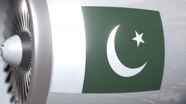 Airplane turbine with flag of Pakistan. Pakistani transportation conceptual 3D animation — Stock Video