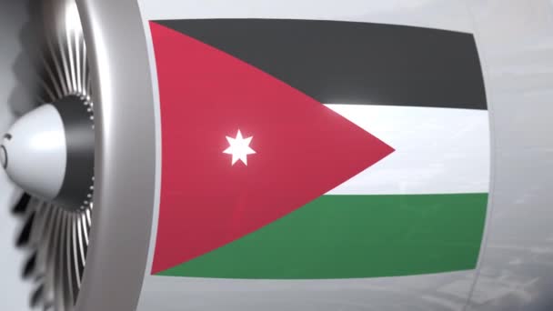 Mesin pesawat dengan bendera Yordania, Transportasi udara Yordania terkait animasi 3D — Stok Video