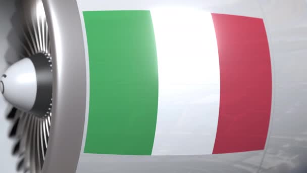 Motore aeronautico con bandiera italiana, animazione 3D relativa al trasporto aereo italiano — Video Stock