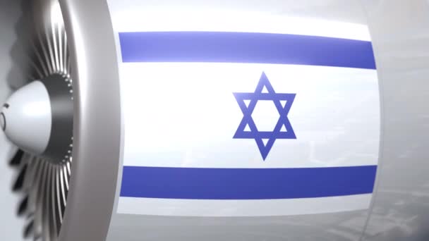 Turbina con bandera de Israel. Transporte aéreo israelí relacionado con la animación conceptual 3D — Vídeo de stock