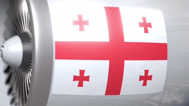 Motor de aviones con bandera de Georgia, Transporte aéreo georgiano relacionado con la animación 3D — Vídeo de stock