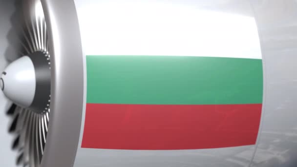 Turbina di aereo con bandiera della Bulgaria. Trasporto bulgaro concettuale animazione 3D — Video Stock
