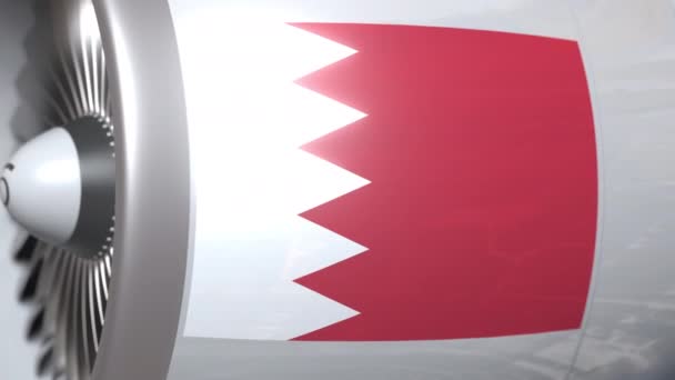 Motor de avião com bandeira de Bahrein. Bahrein transporte aéreo conceitual animação 3D — Vídeo de Stock