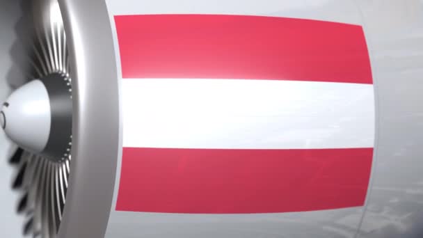 Motore aereo con bandiera austriaca, animazione 3D relativa al trasporto aereo austriaco — Video Stock