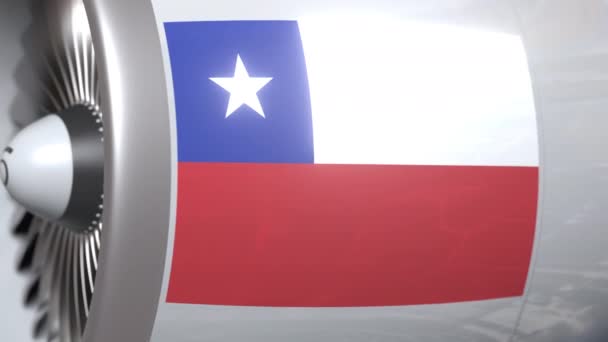 Motor de aviones con bandera de Chile, Transporte aéreo chileno — Vídeo de stock