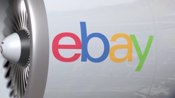 Samolot turbinowy z logo eBay. Animacja koncepcyjna animacji 3D — Wideo stockowe