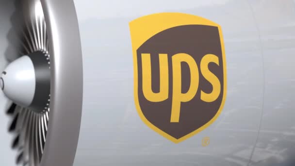 Αεριωθών αεροπλάνου με λογότυπο της UPS. Εννοιολογική εικόνα 3D — Αρχείο Βίντεο