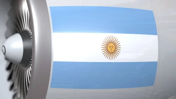 Turbina de avión con bandera de Argentina. Renderizado 3D conceptual de transporte argentino — Foto de Stock