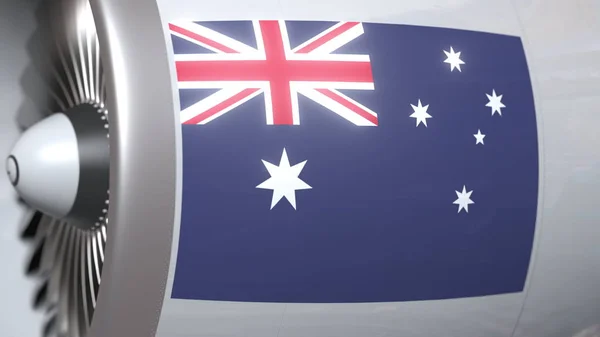 Turbine avec drapeau de l'Australie. rendu 3D conceptuel lié au transport aérien australien — Photo
